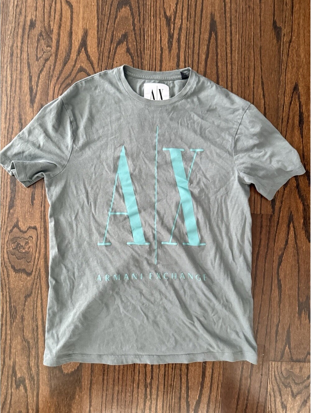 Armani Exchange A|X T-Shirt Men’s Small Gray Aqua Big Logo Graphic Tee